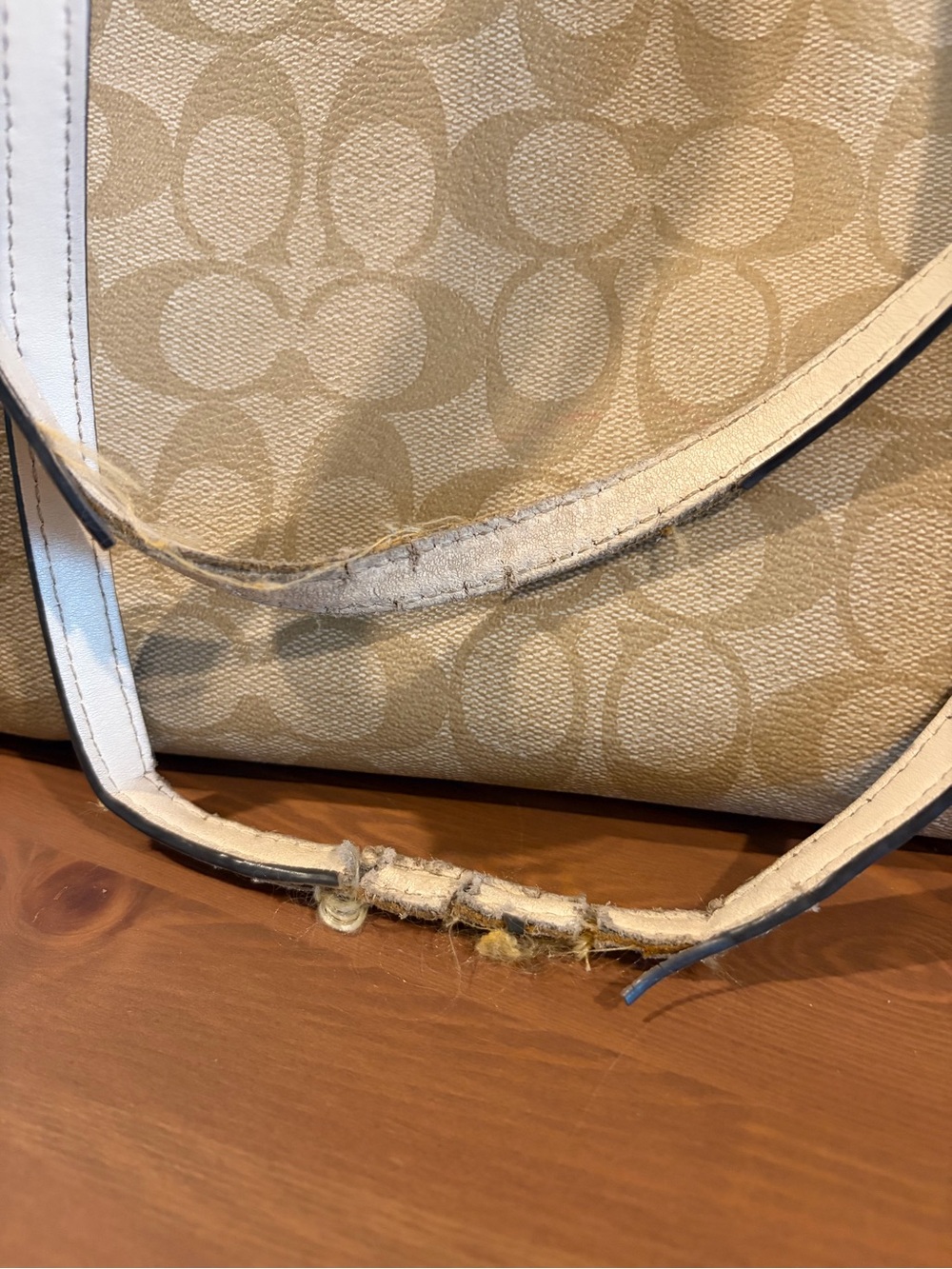 Coach Tan Signature Canvas Tote with Cream Trim khaki tote bag authentic USED - Picture 3 of 15